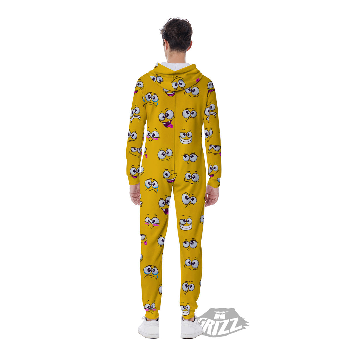 Funny Face Emoji Cartoon Print Pattern Men's Jumpsuit-grizzshop