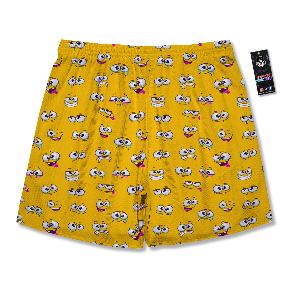 Funny Face Emoji Cartoon Print Pattern Men's Running Shorts-grizzshop
