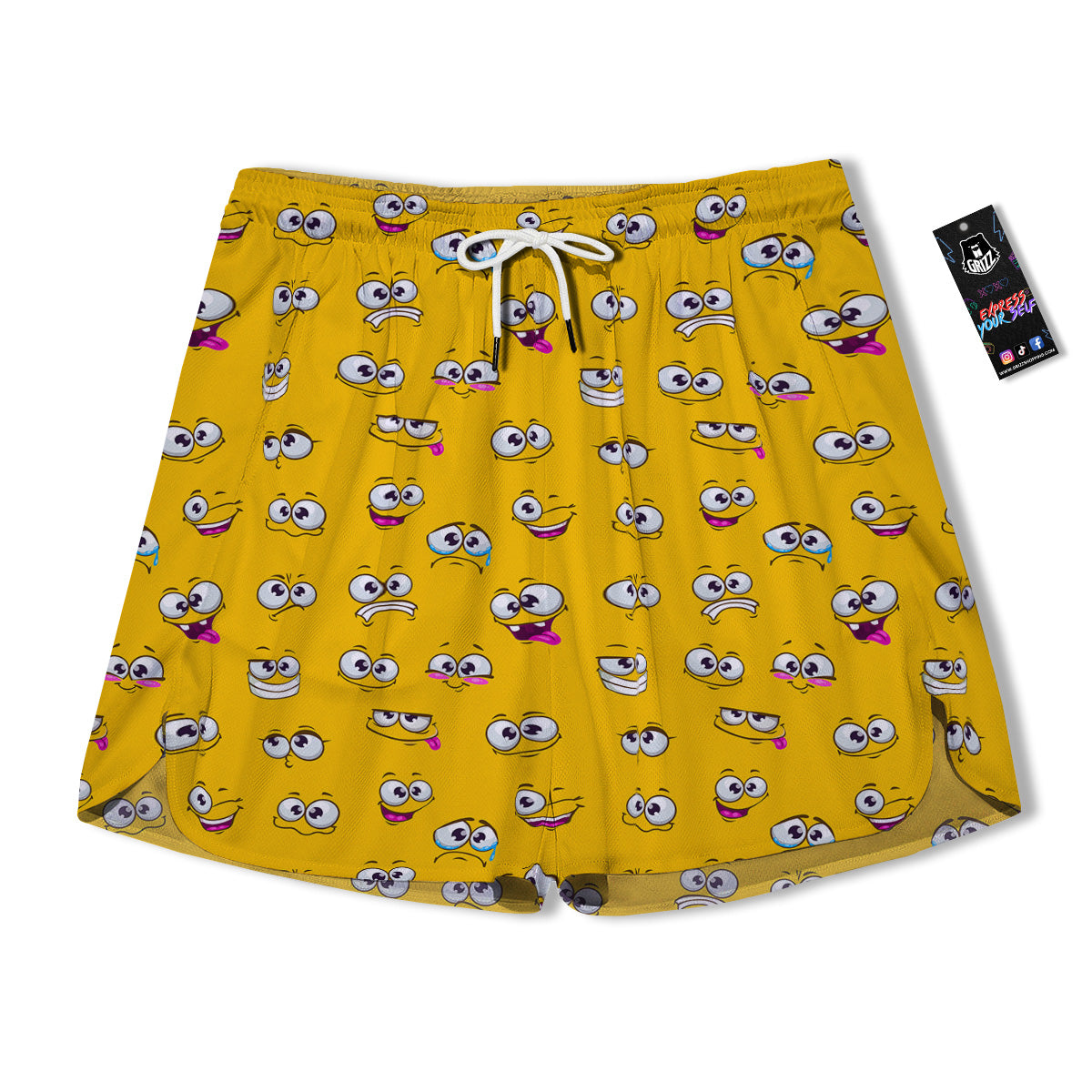 Funny Face Emoji Cartoon Print Pattern Men's Running Shorts-grizzshop
