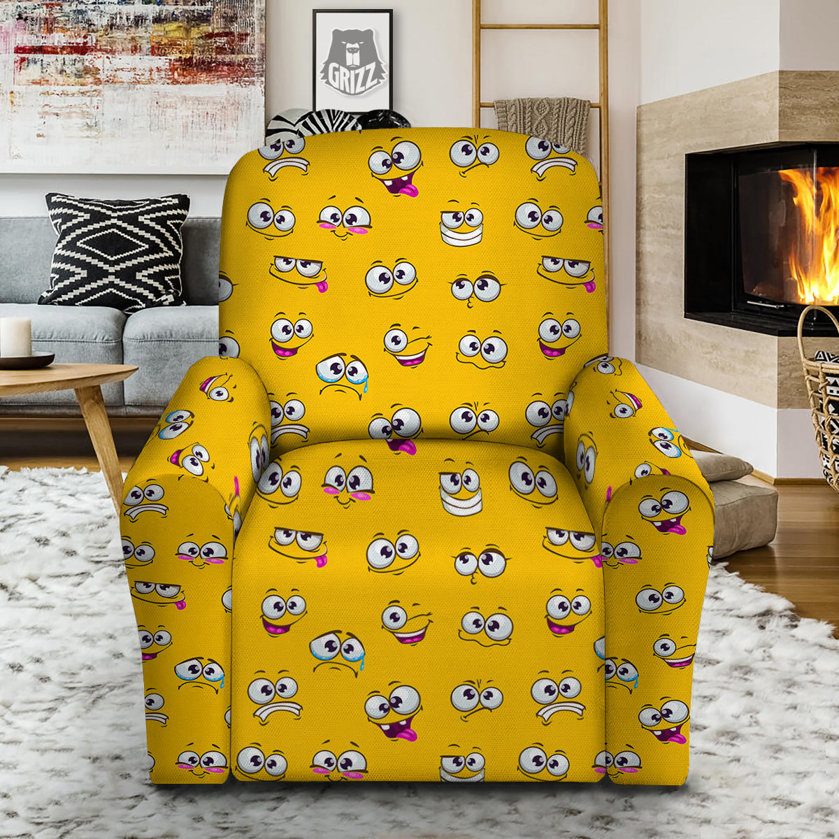 Funny Face Emoji Cartoon Print Pattern Recliner Slipcover-grizzshop