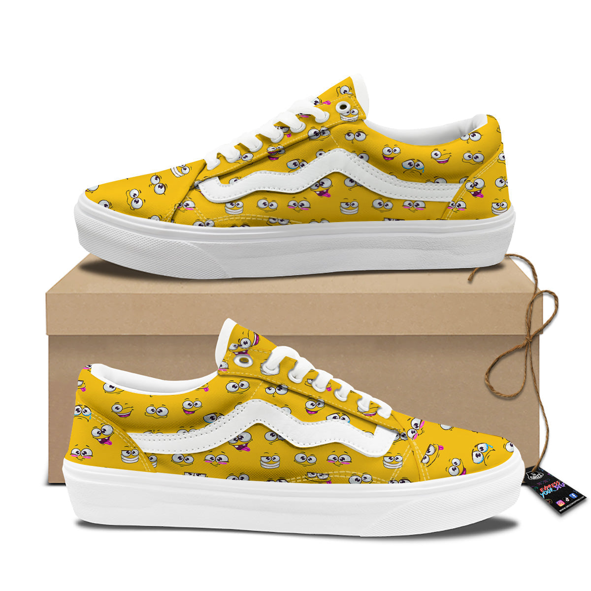Funny Face Emoji Cartoon Print Pattern Skate Shoes-grizzshop