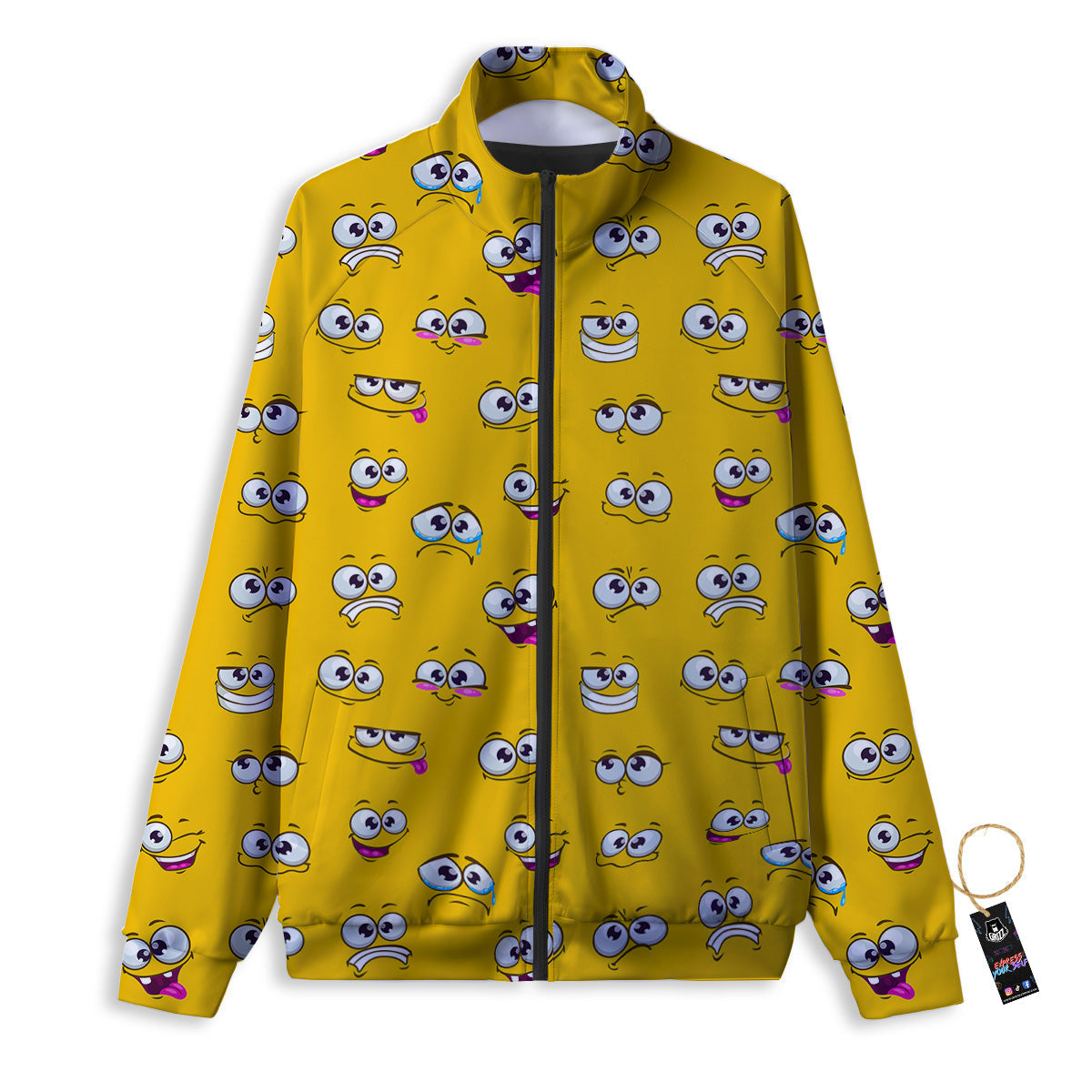 Funny Face Emoji Cartoon Print Pattern Track Jacket-grizzshop