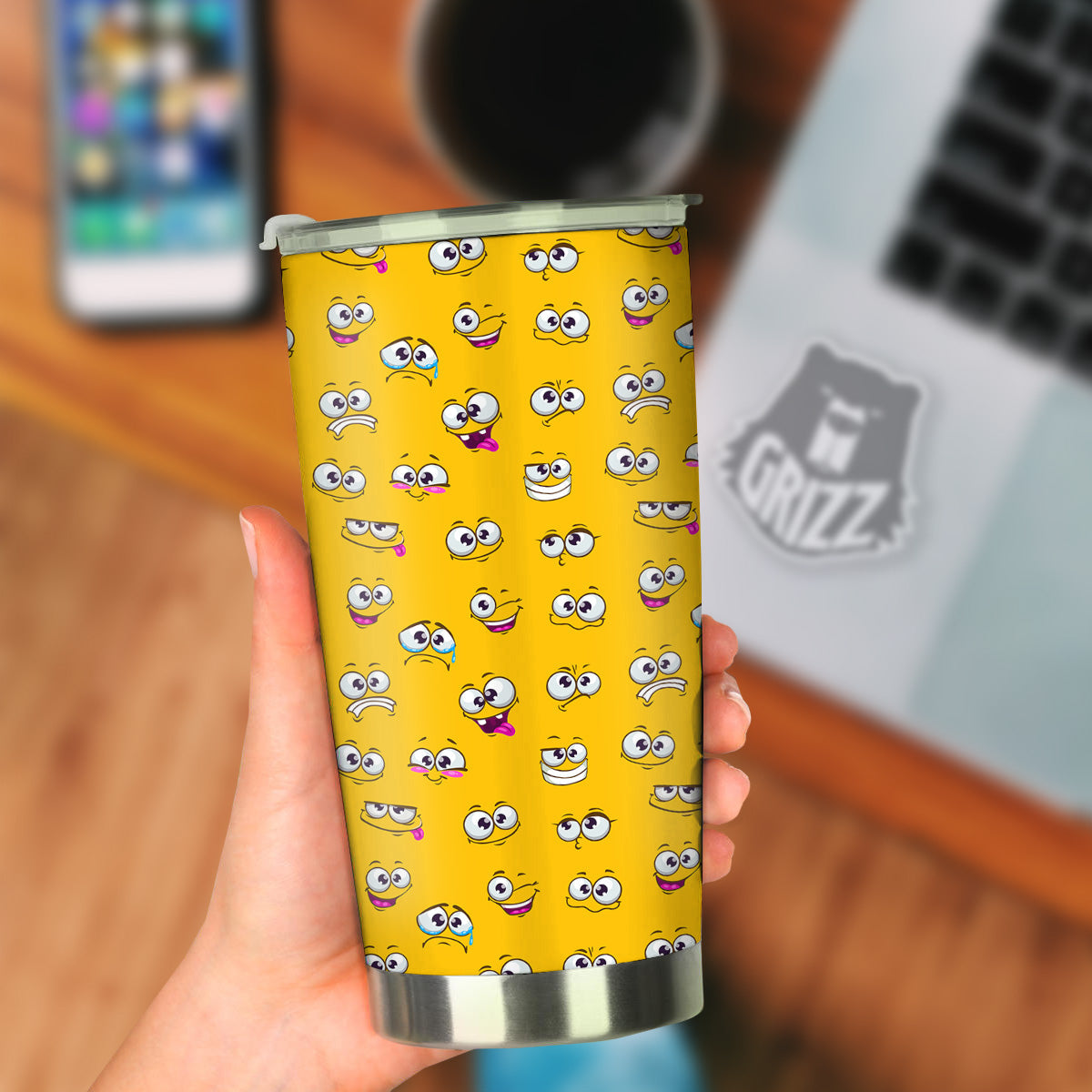 Funny Face Emoji Cartoon Print Pattern Tumbler-grizzshop