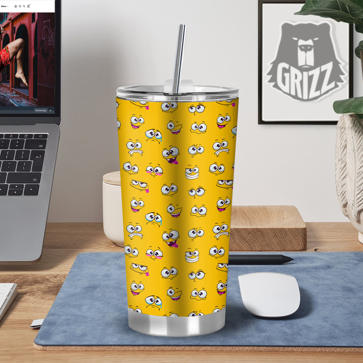 Funny Face Emoji Cartoon Print Pattern Tumbler-grizzshop