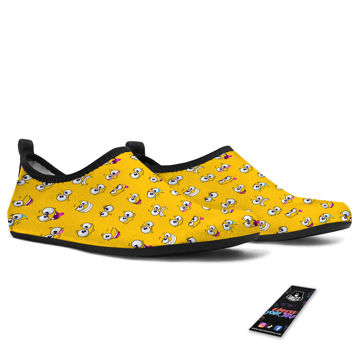 Funny Face Emoji Cartoon Print Pattern Water Shoes-grizzshop