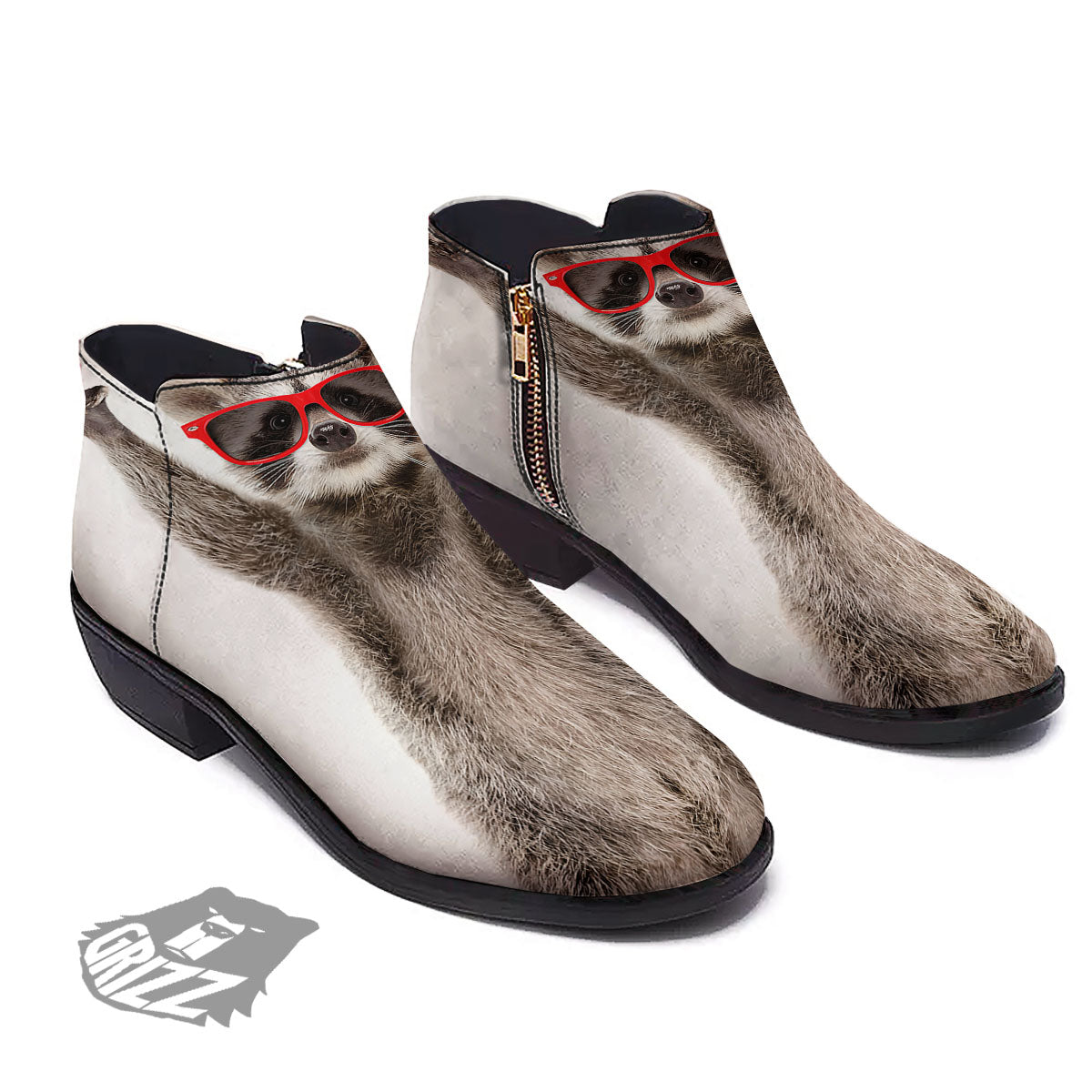 Funny Raccoon Print Ankle Boots-grizzshop