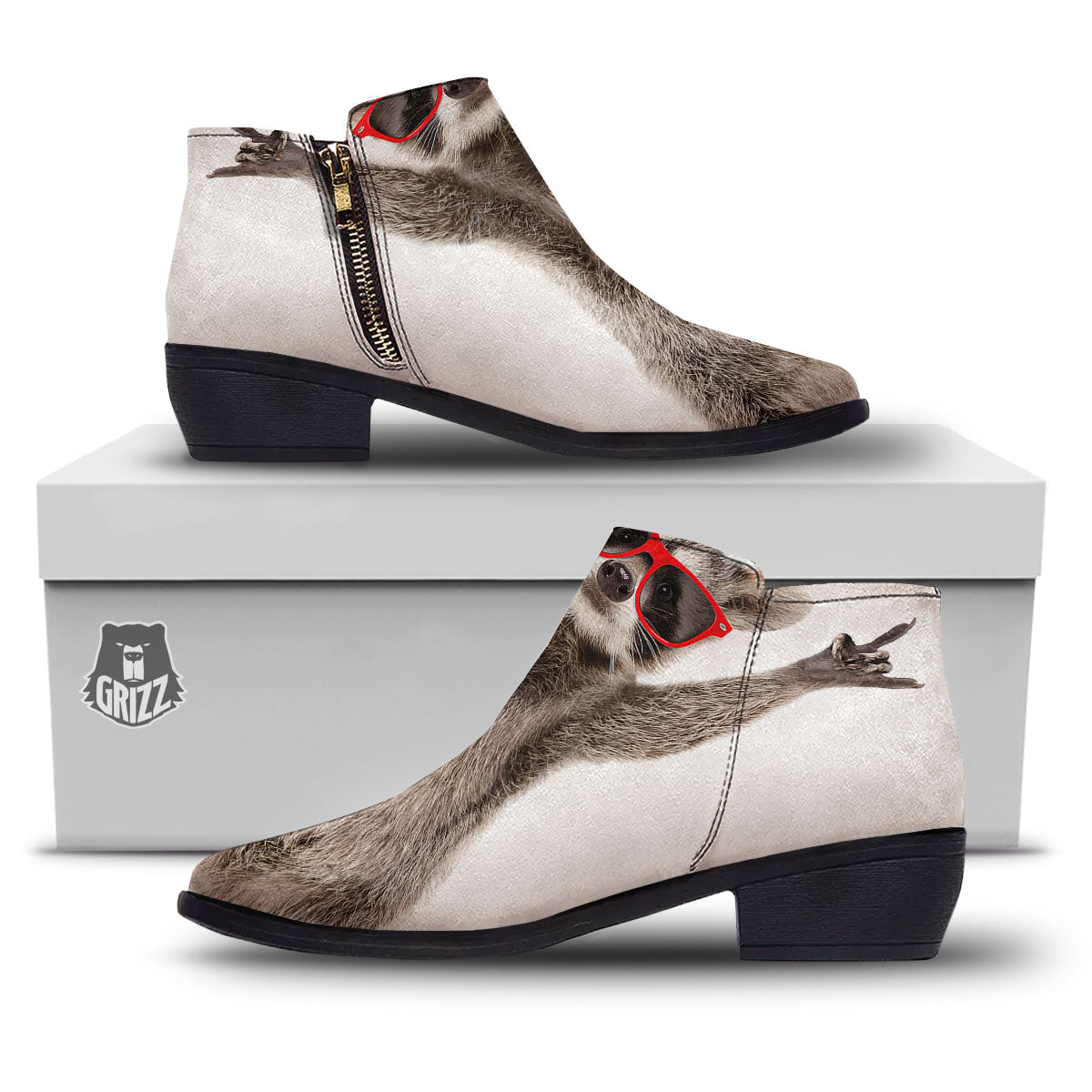 Funny Raccoon Print Ankle Boots-grizzshop