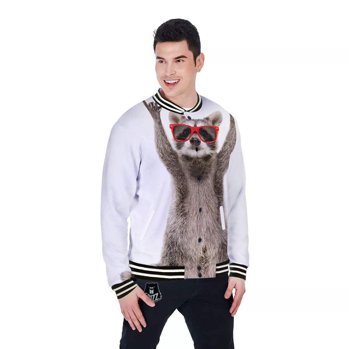 Funny Raccoon Print Baseball Jacket-grizzshop