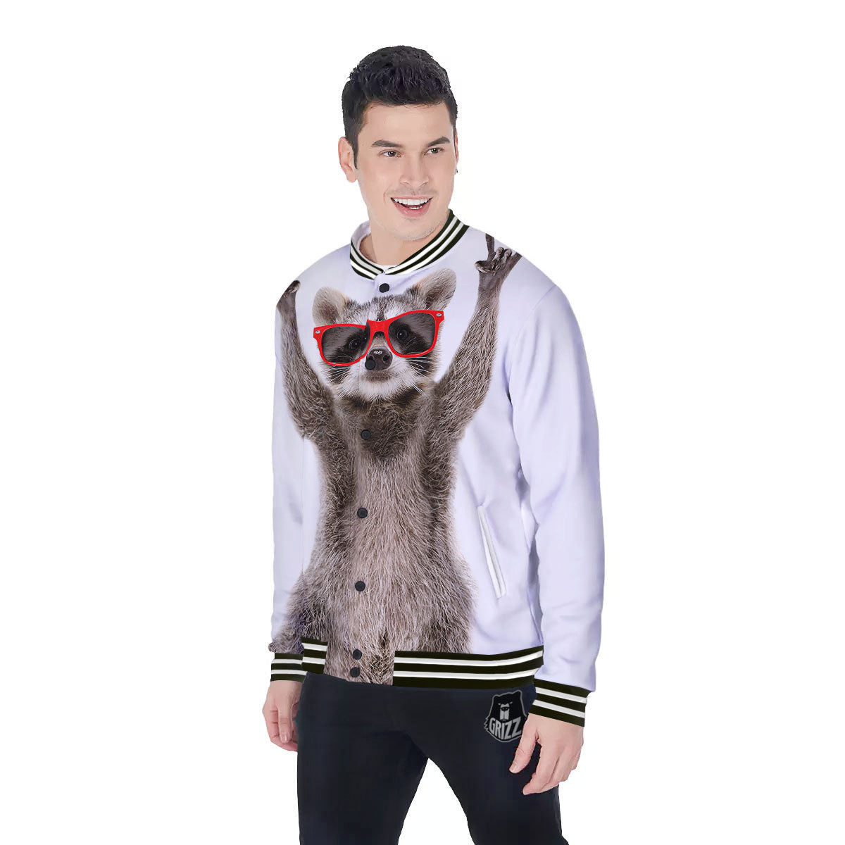 Funny Raccoon Print Baseball Jacket-grizzshop