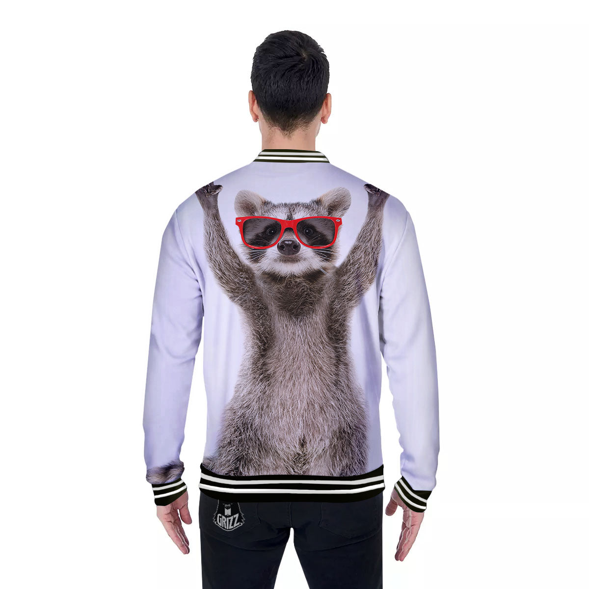 Funny Raccoon Print Baseball Jacket-grizzshop