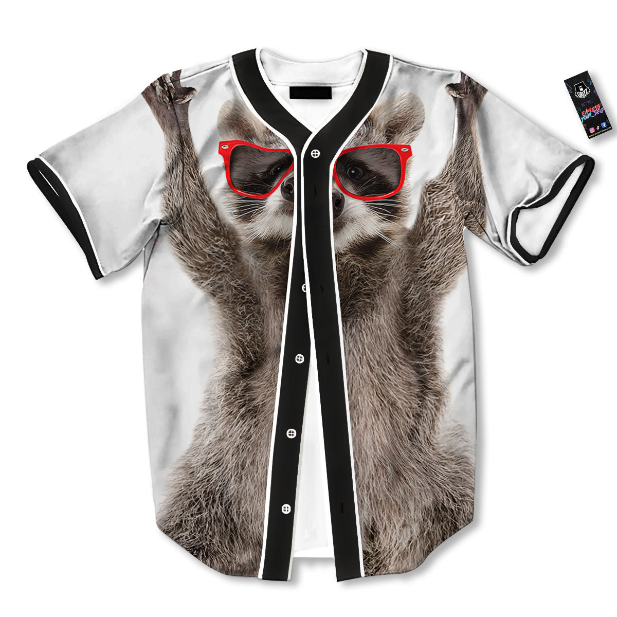 Funny Raccoon Print Baseball Jersey-grizzshop