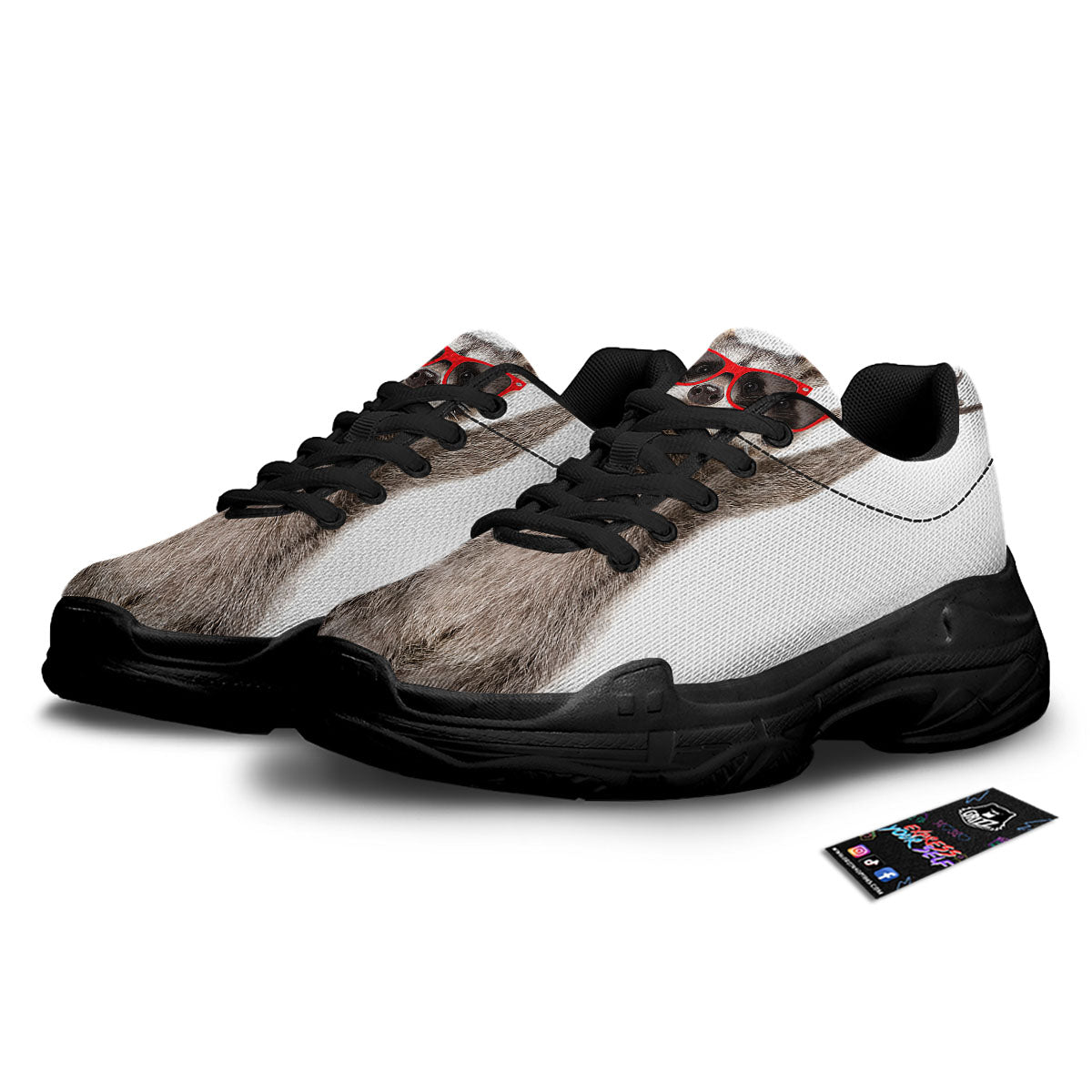 Funny Raccoon Print Black Chunky Shoes-grizzshop