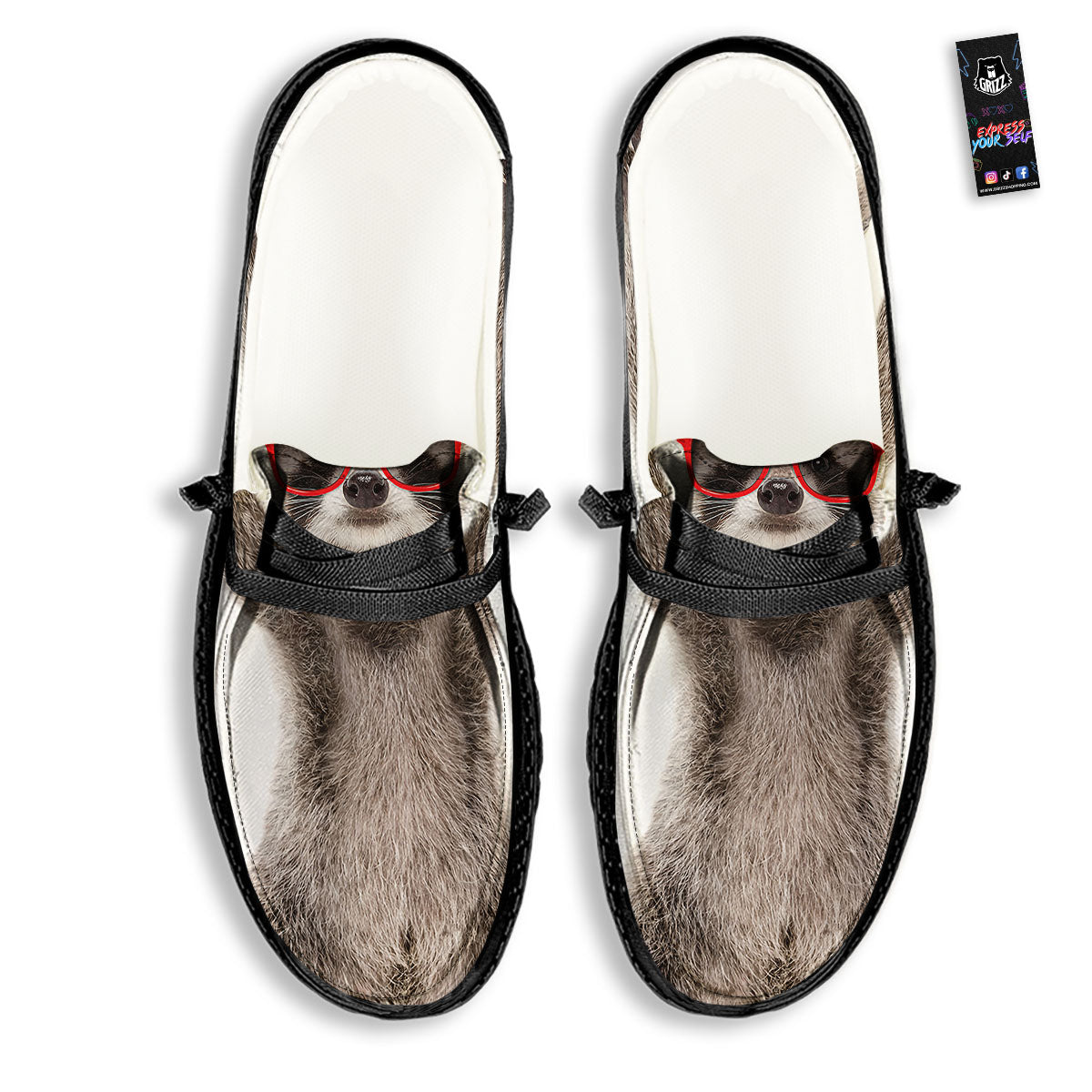 Funny Raccoon Print Black Loafers-grizzshop