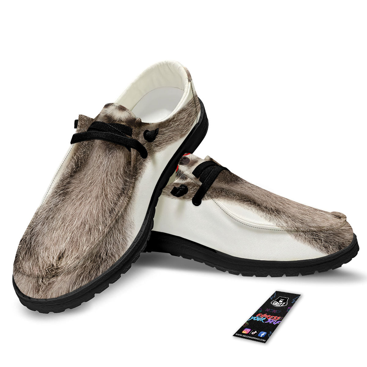 Funny Raccoon Print Black Loafers-grizzshop