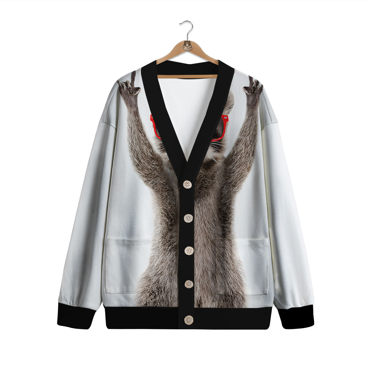 Funny Raccoon Print Cardigan-grizzshop