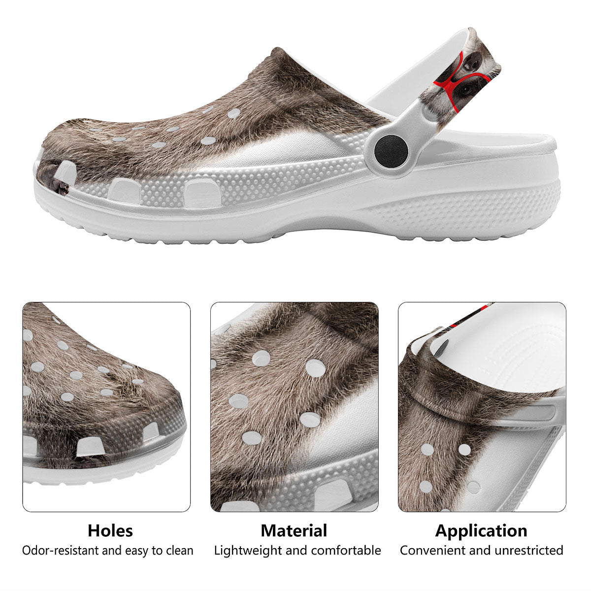 Funny Raccoon Print Clog-grizzshop