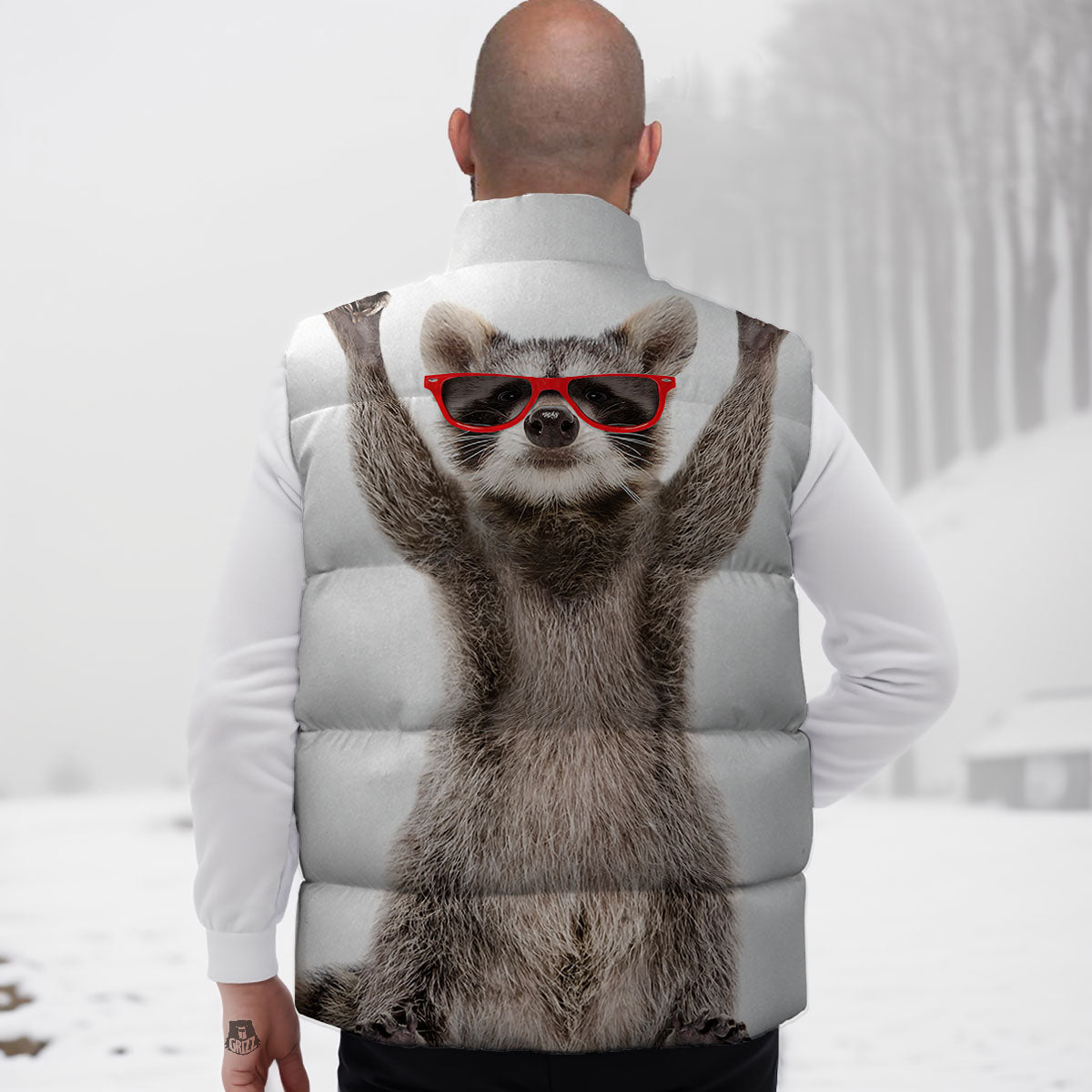 Funny Raccoon Print Down Vest