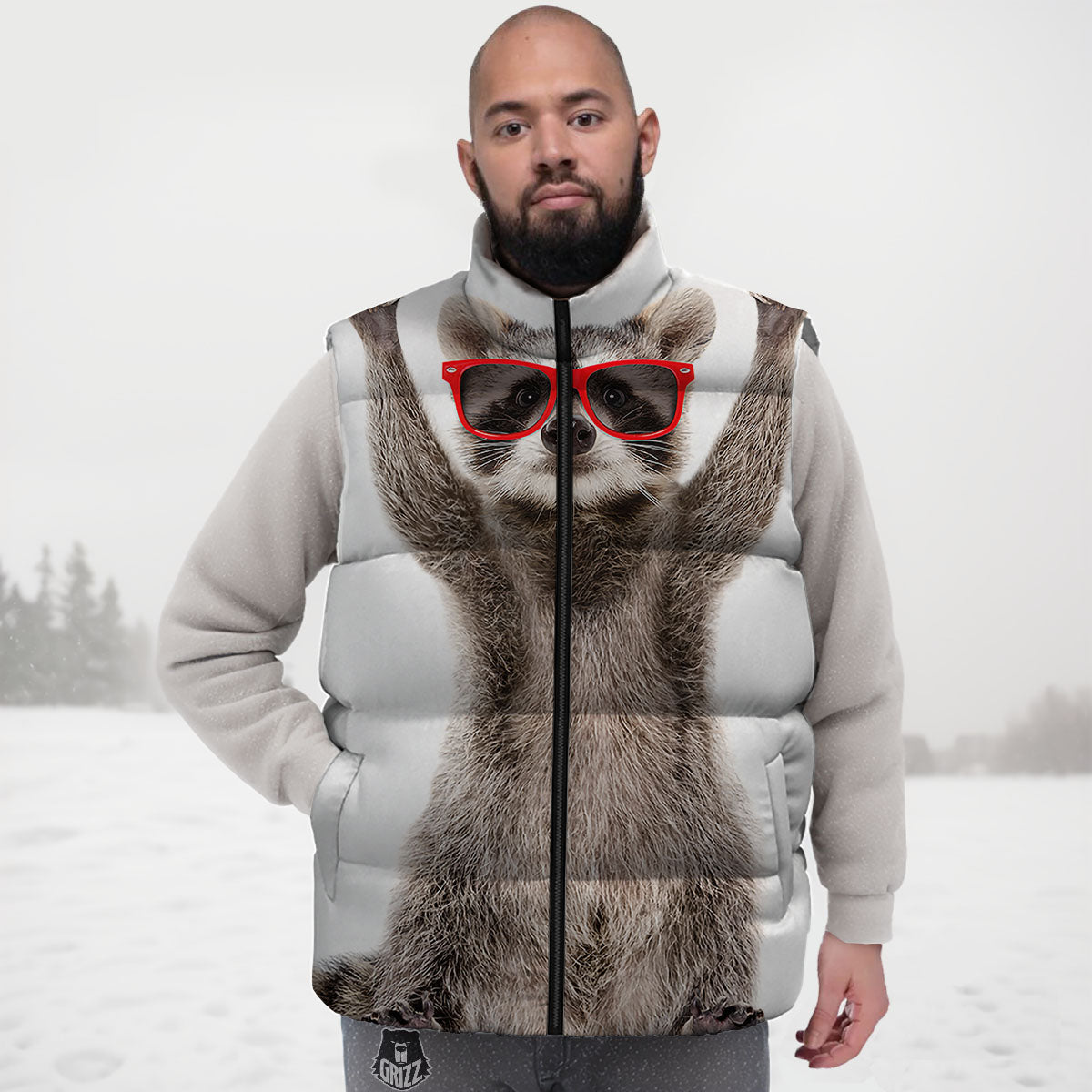 Funny Raccoon Print Down Vest
