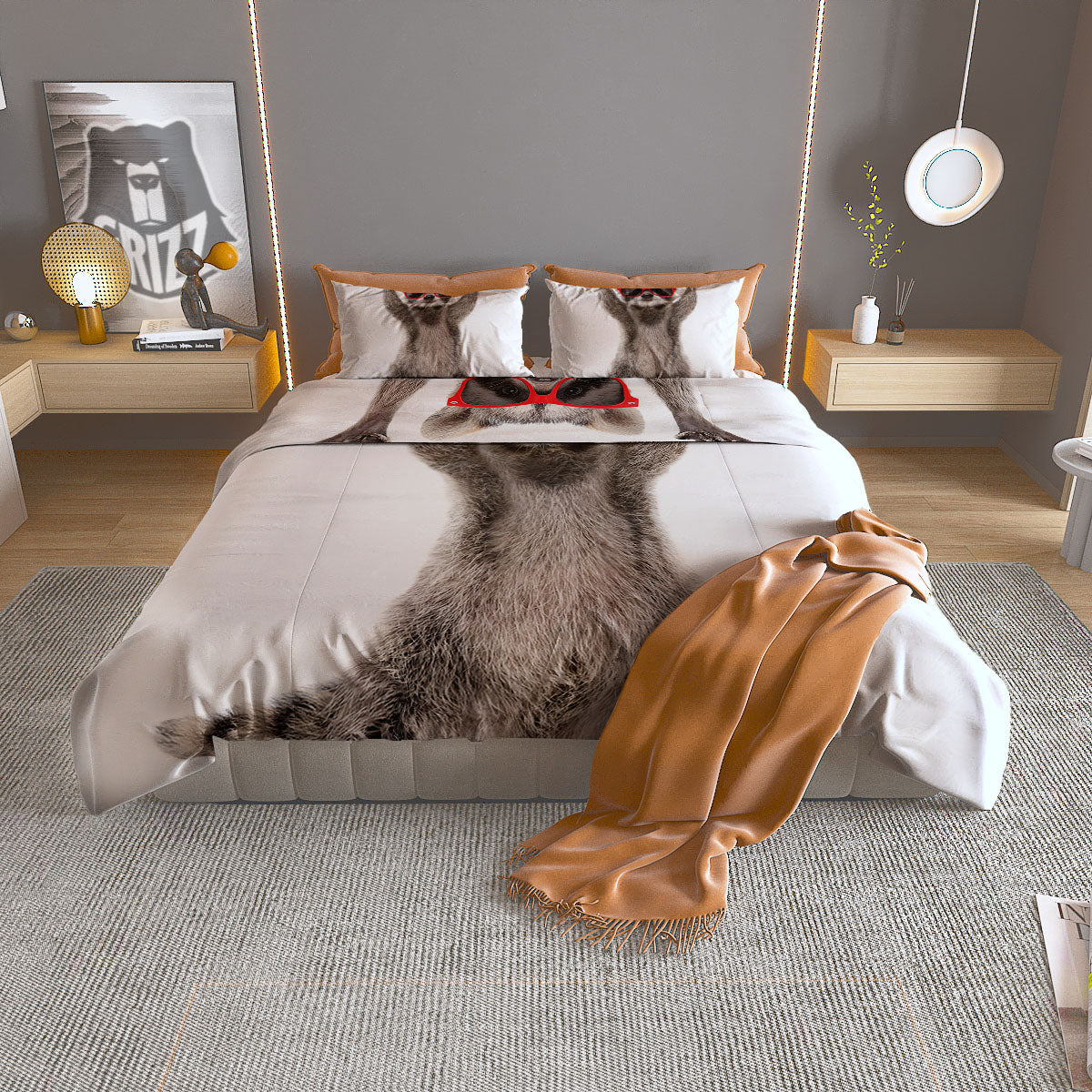Funny Raccoon Print Duvet Cover Bedding Set