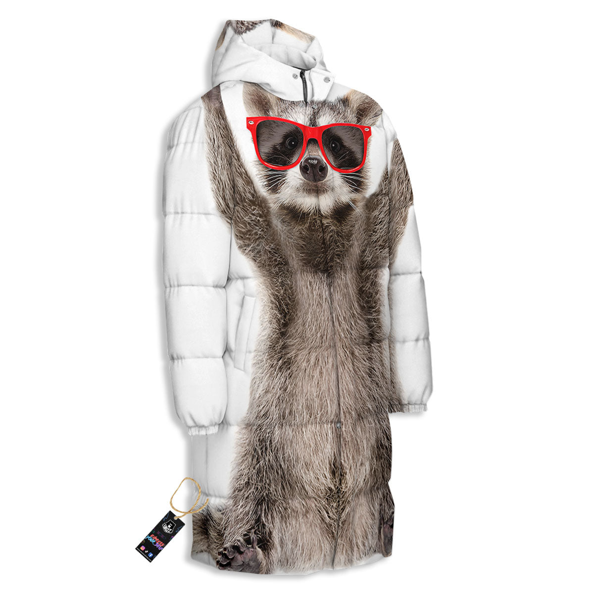 Funny Raccoon Print Long Down Jacket-grizzshop