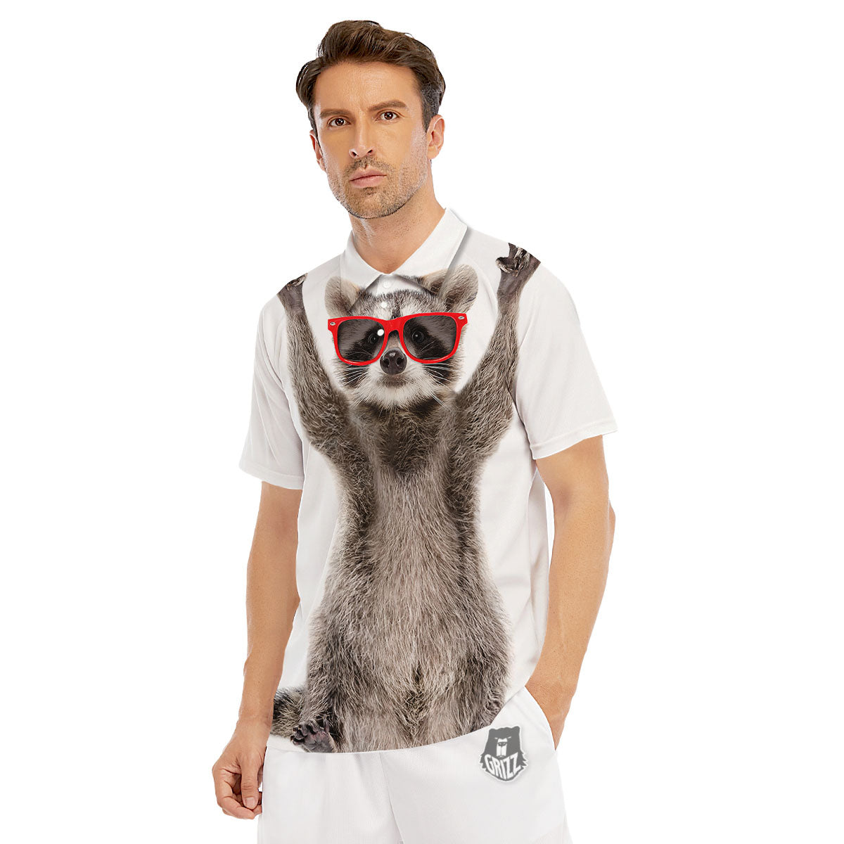 Funny Raccoon Print Men's Golf Shirts-grizzshop