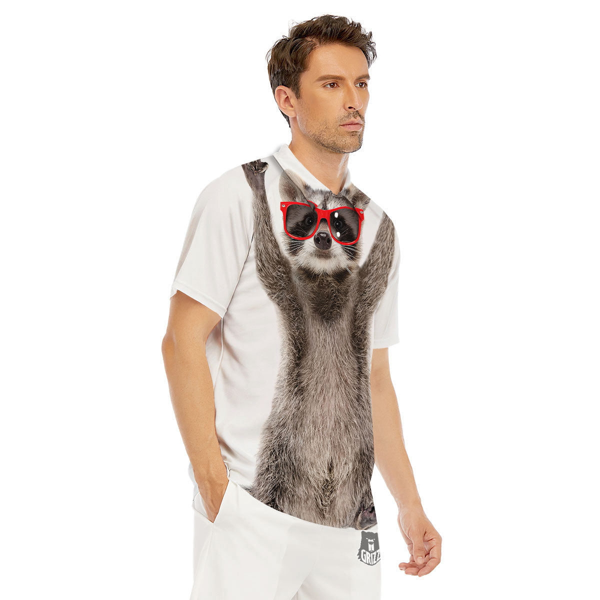 Funny Raccoon Print Men's Golf Shirts-grizzshop