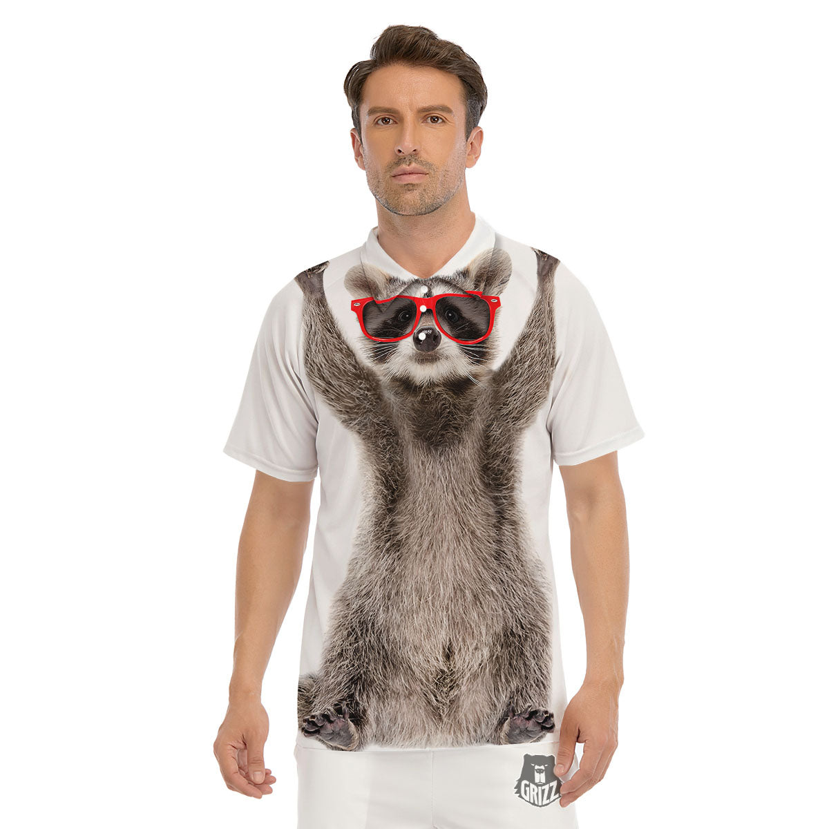 Funny Raccoon Print Men's Golf Shirts-grizzshop