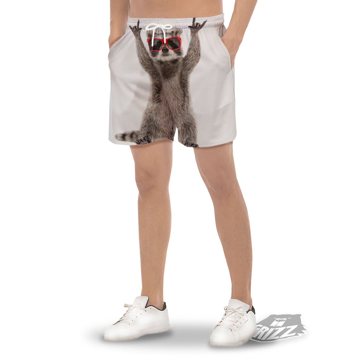 Funny Raccoon Print Men's Gym Shorts-grizzshop