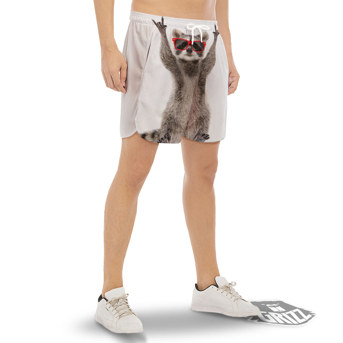 Funny Raccoon Print Men's Gym Shorts-grizzshop