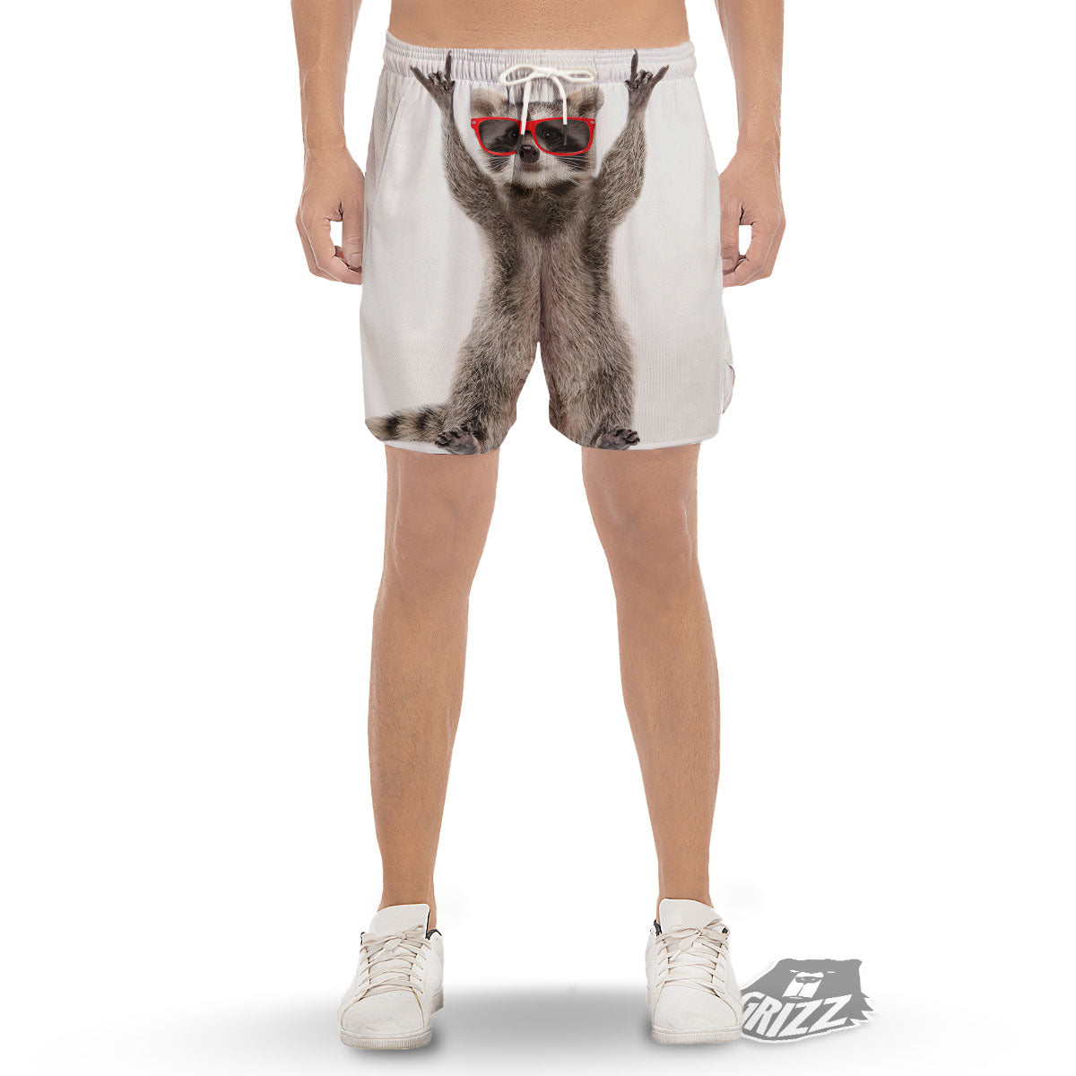 Funny Raccoon Print Men's Gym Shorts-grizzshop