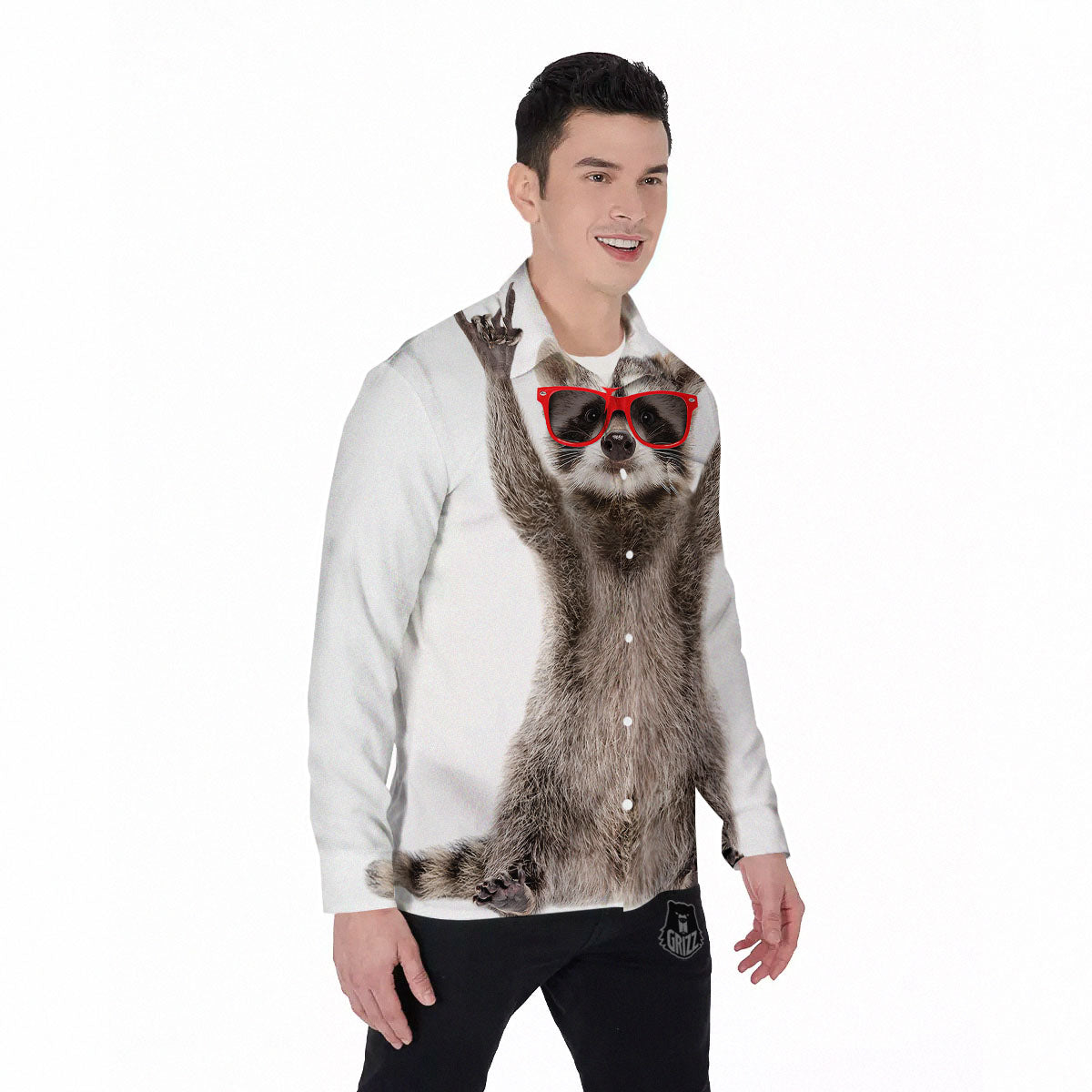 Funny Raccoon Print Men's Long Sleeve Shirts-grizzshop