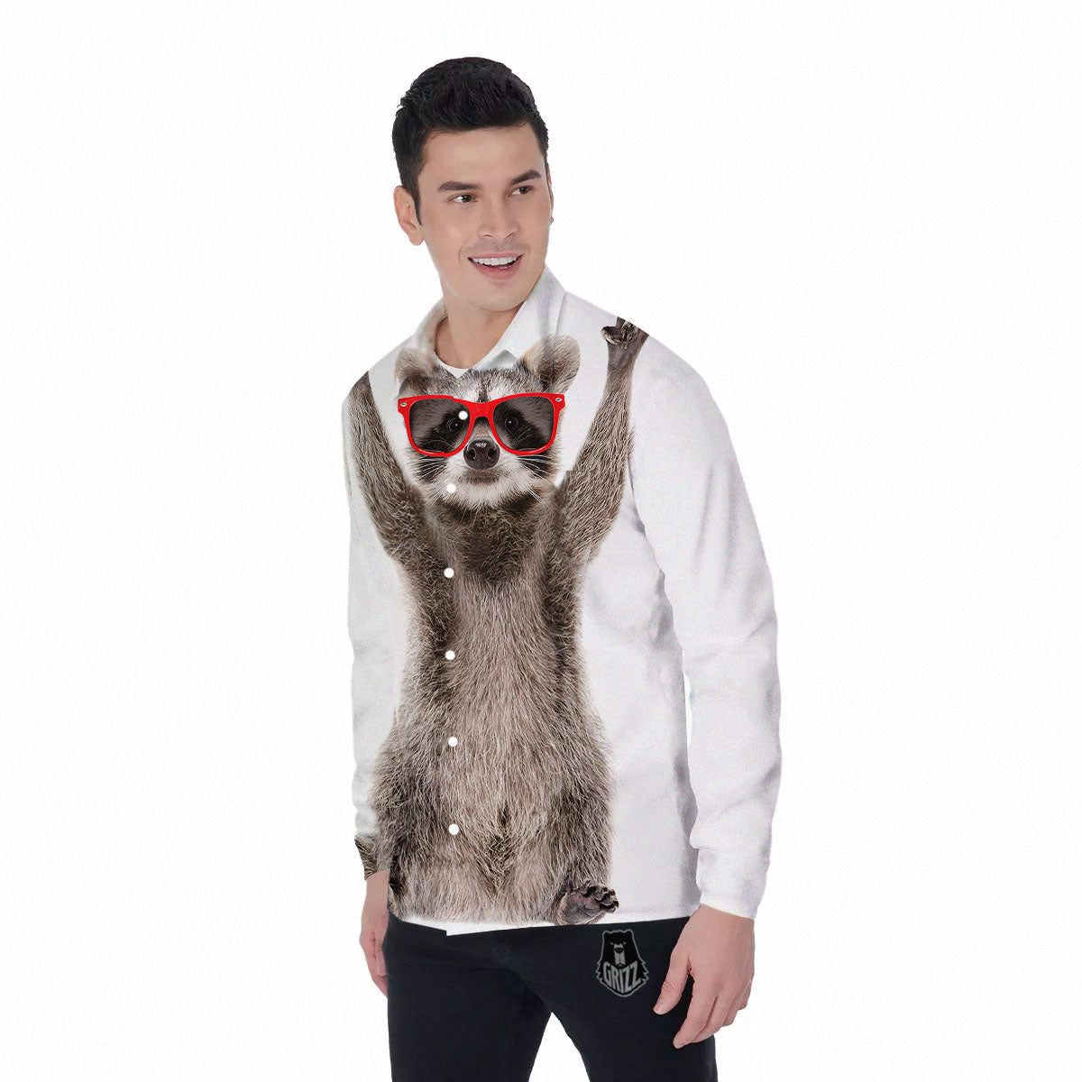 Funny Raccoon Print Men's Long Sleeve Shirts-grizzshop