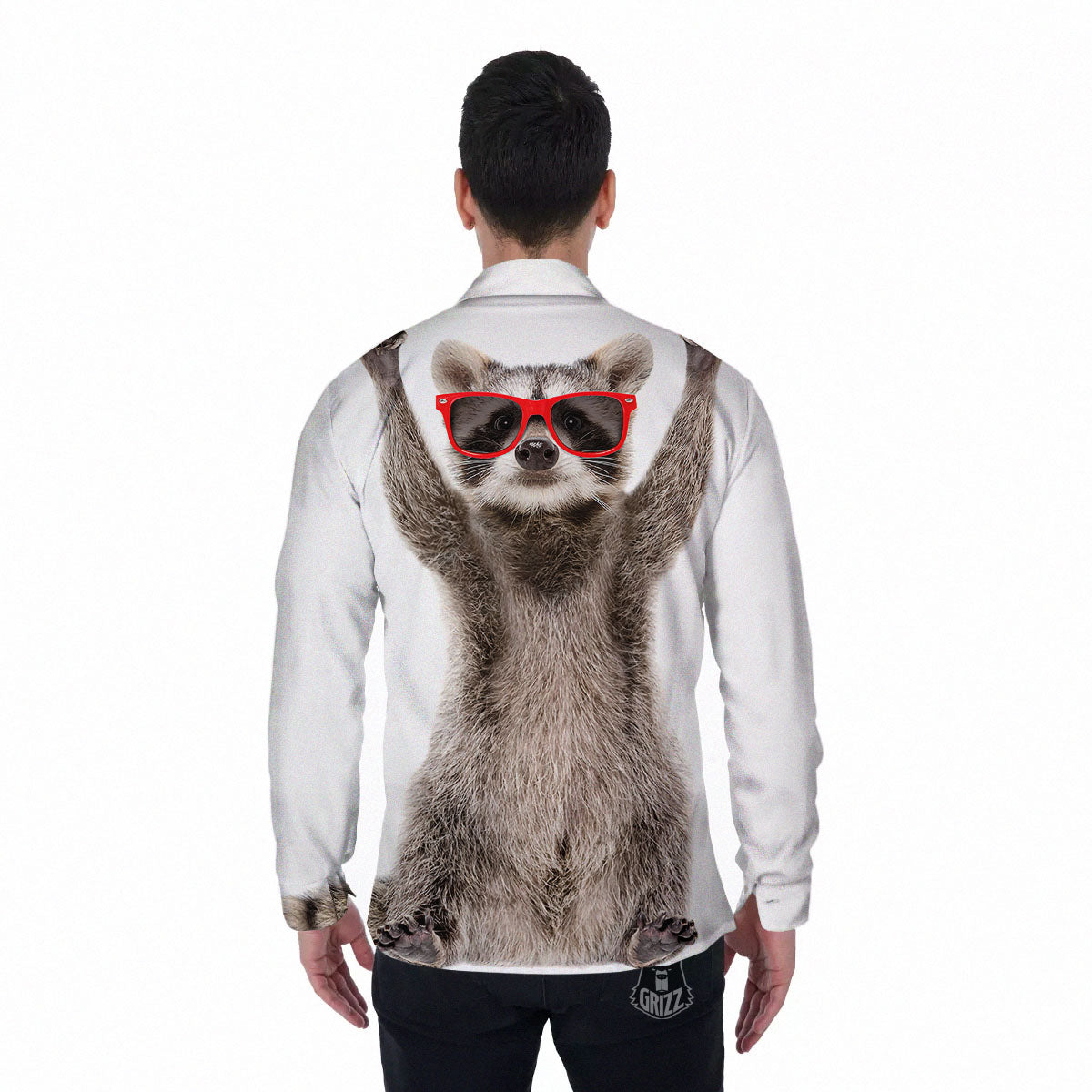 Funny Raccoon Print Men's Long Sleeve Shirts-grizzshop