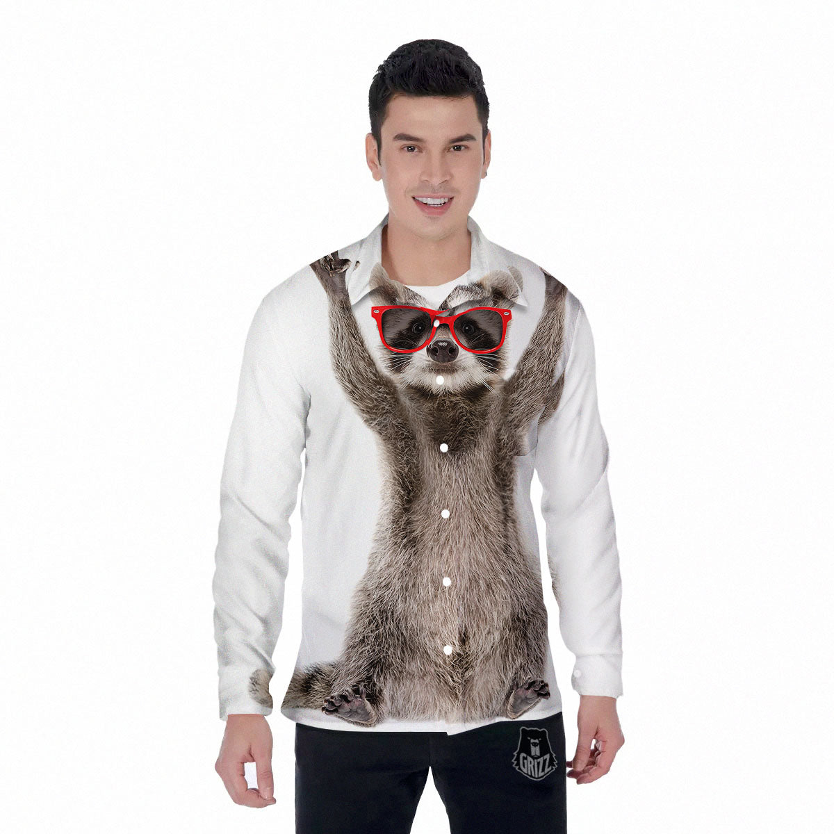 Funny Raccoon Print Men's Long Sleeve Shirts-grizzshop
