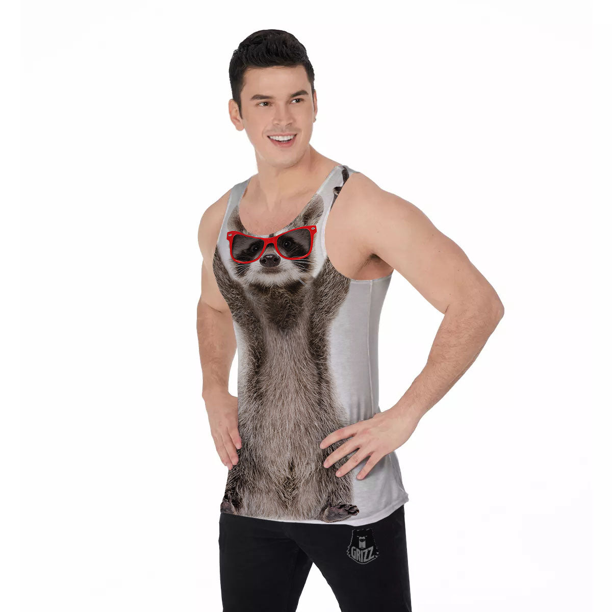 Funny Raccoon Print Men's Tank Top-grizzshop