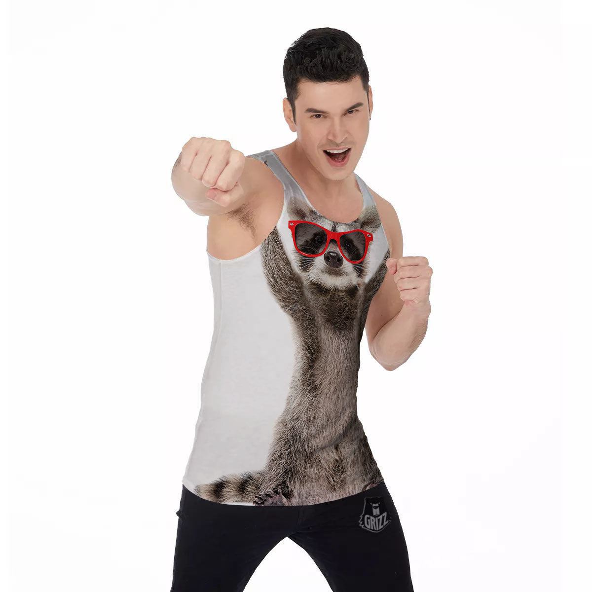 Funny Raccoon Print Men's Tank Top-grizzshop