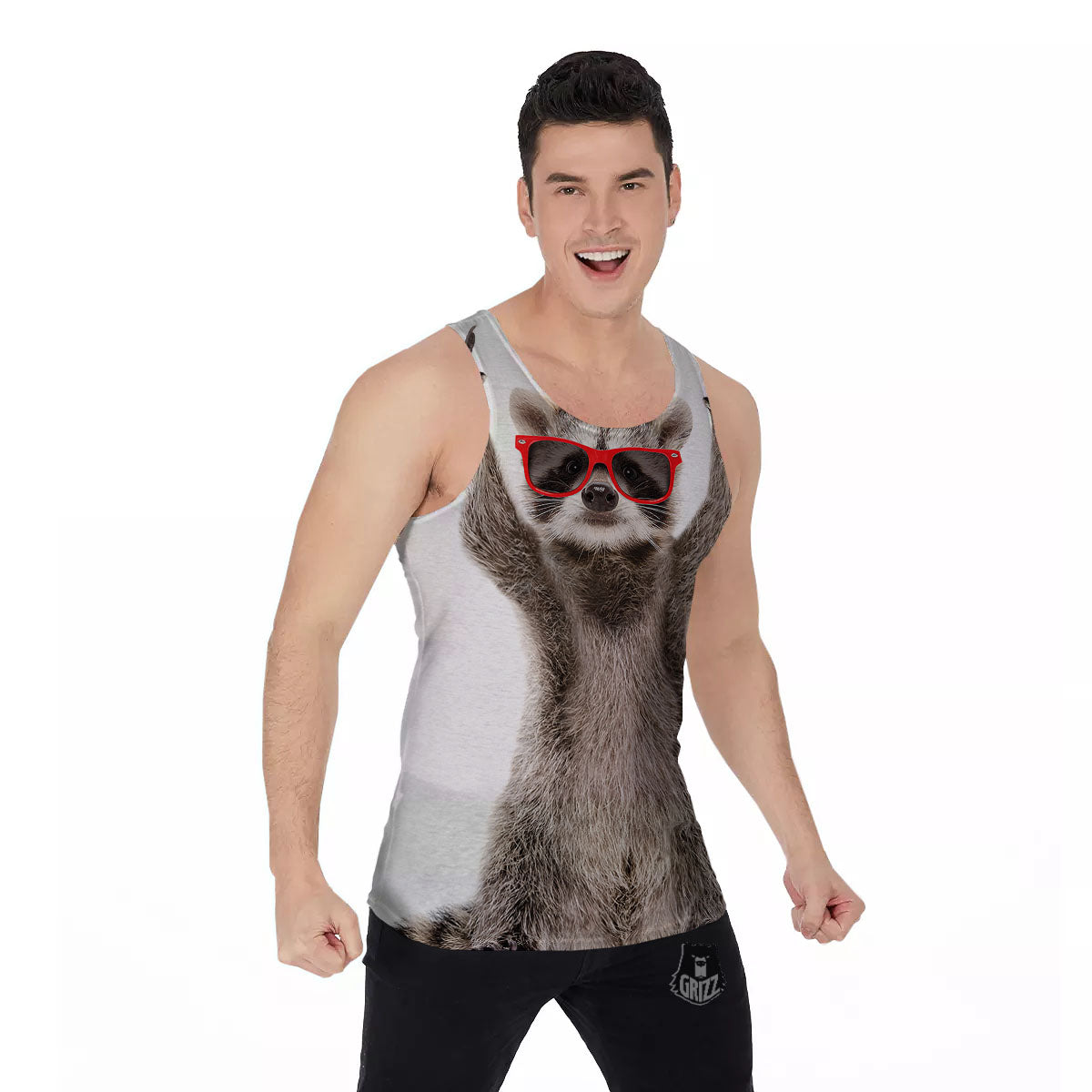 Funny Raccoon Print Men's Tank Top-grizzshop