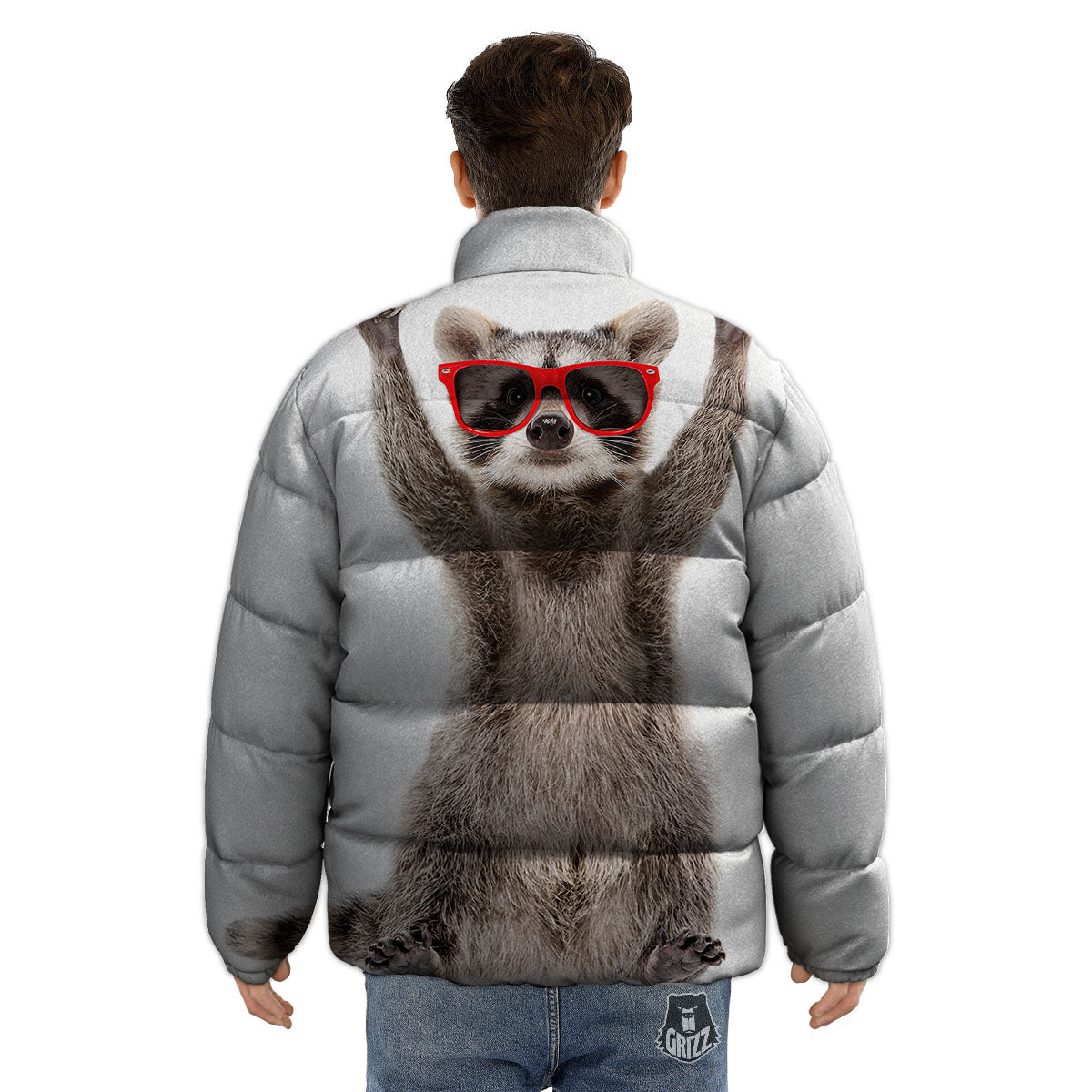 Funny Raccoon Print Puffer Jacket-grizzshop