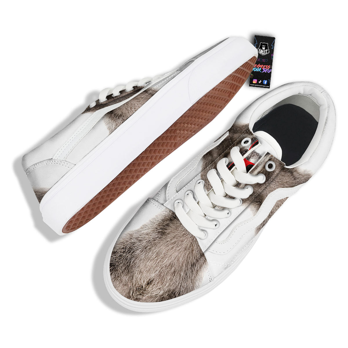 Funny Raccoon Print Skate Shoes-grizzshop