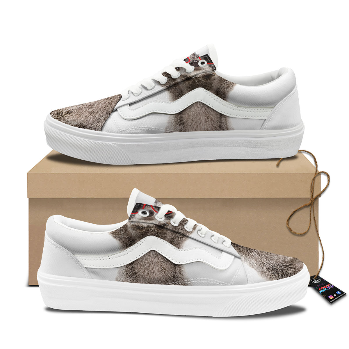 Funny Raccoon Print Skate Shoes-grizzshop