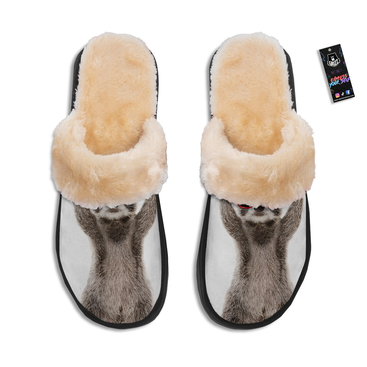 Funny Raccoon Print Slippers-grizzshop