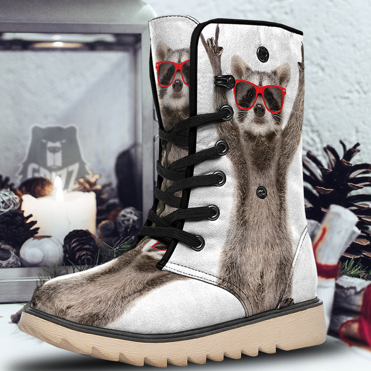 Funny Raccoon Print Snow Boots-grizzshop