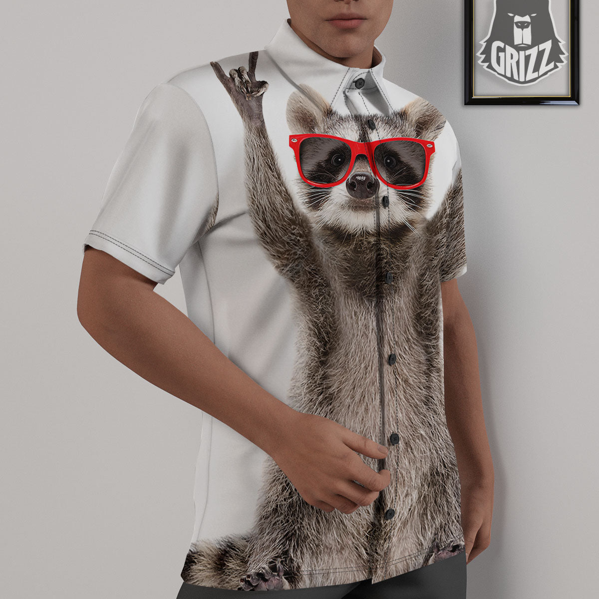 Funny Raccoon Print Untucked Shirts-grizzshop