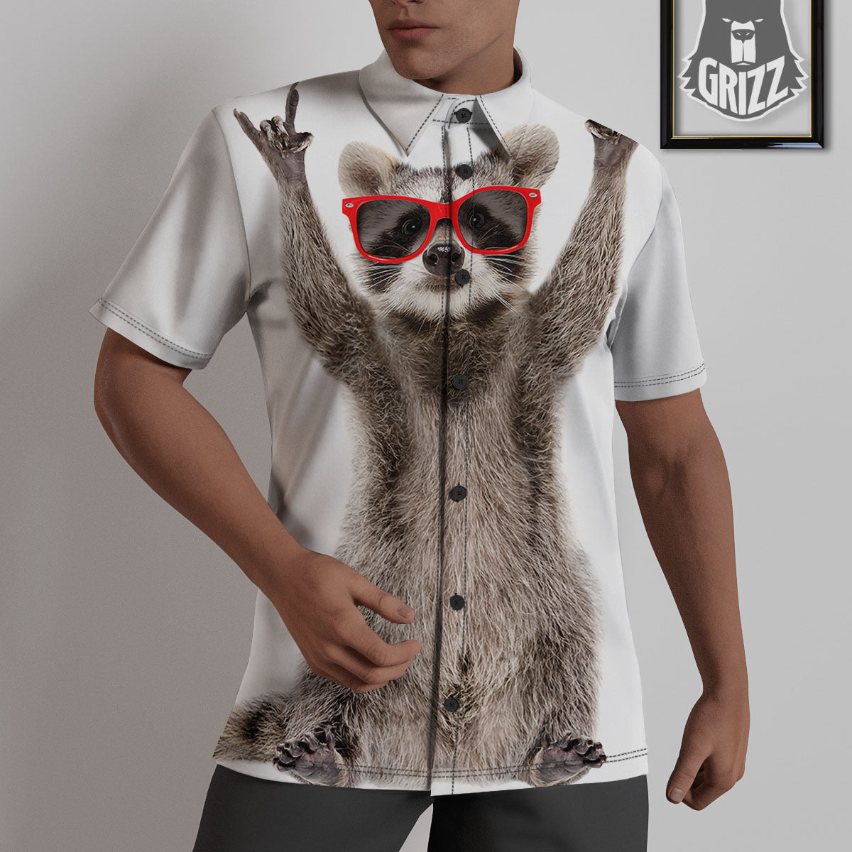 Funny Raccoon Print Untucked Shirts-grizzshop