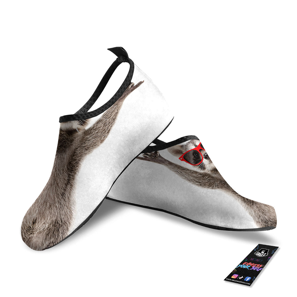 Funny Raccoon Print Water Shoes-grizzshop