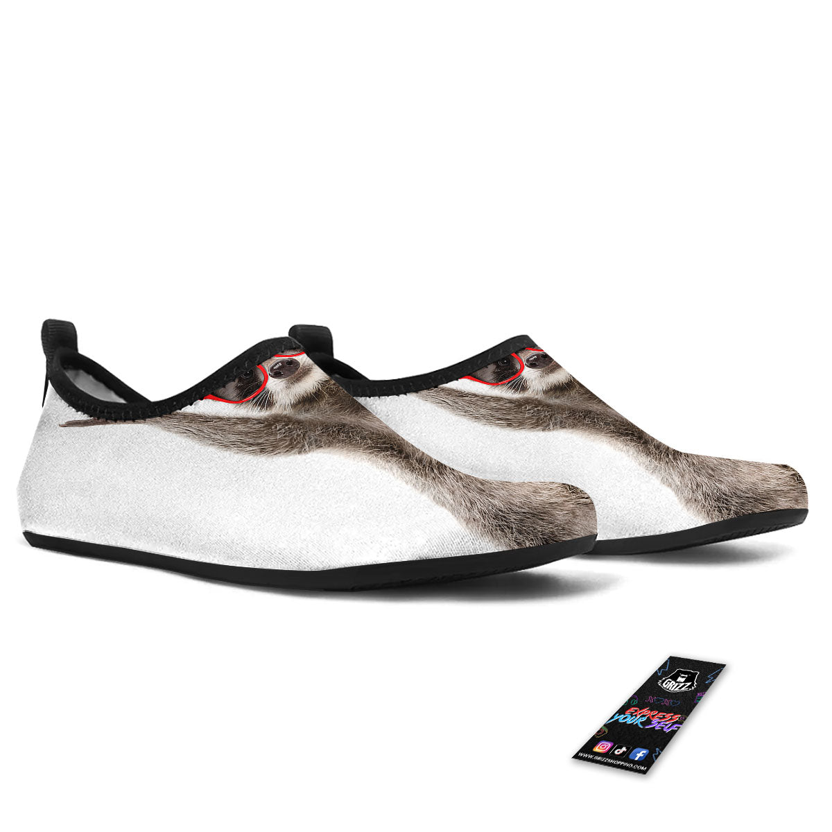 Funny Raccoon Print Water Shoes-grizzshop