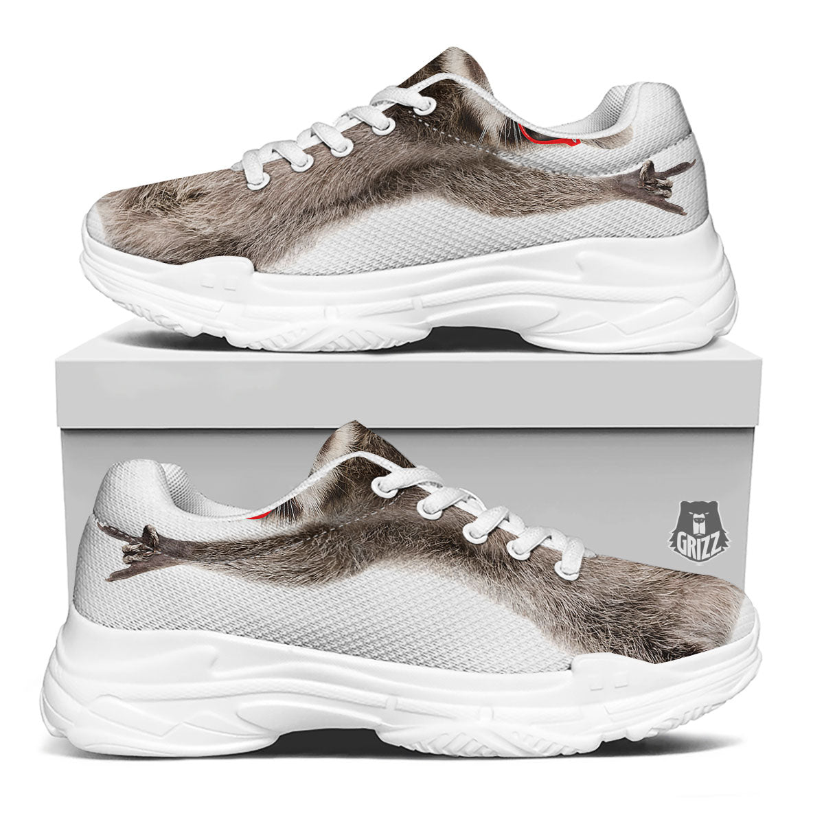 Funny Raccoon Print White Chunky Shoes-grizzshop