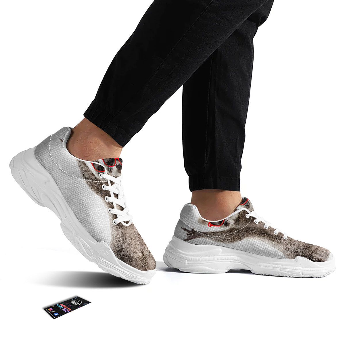 Funny Raccoon Print White Chunky Shoes-grizzshop