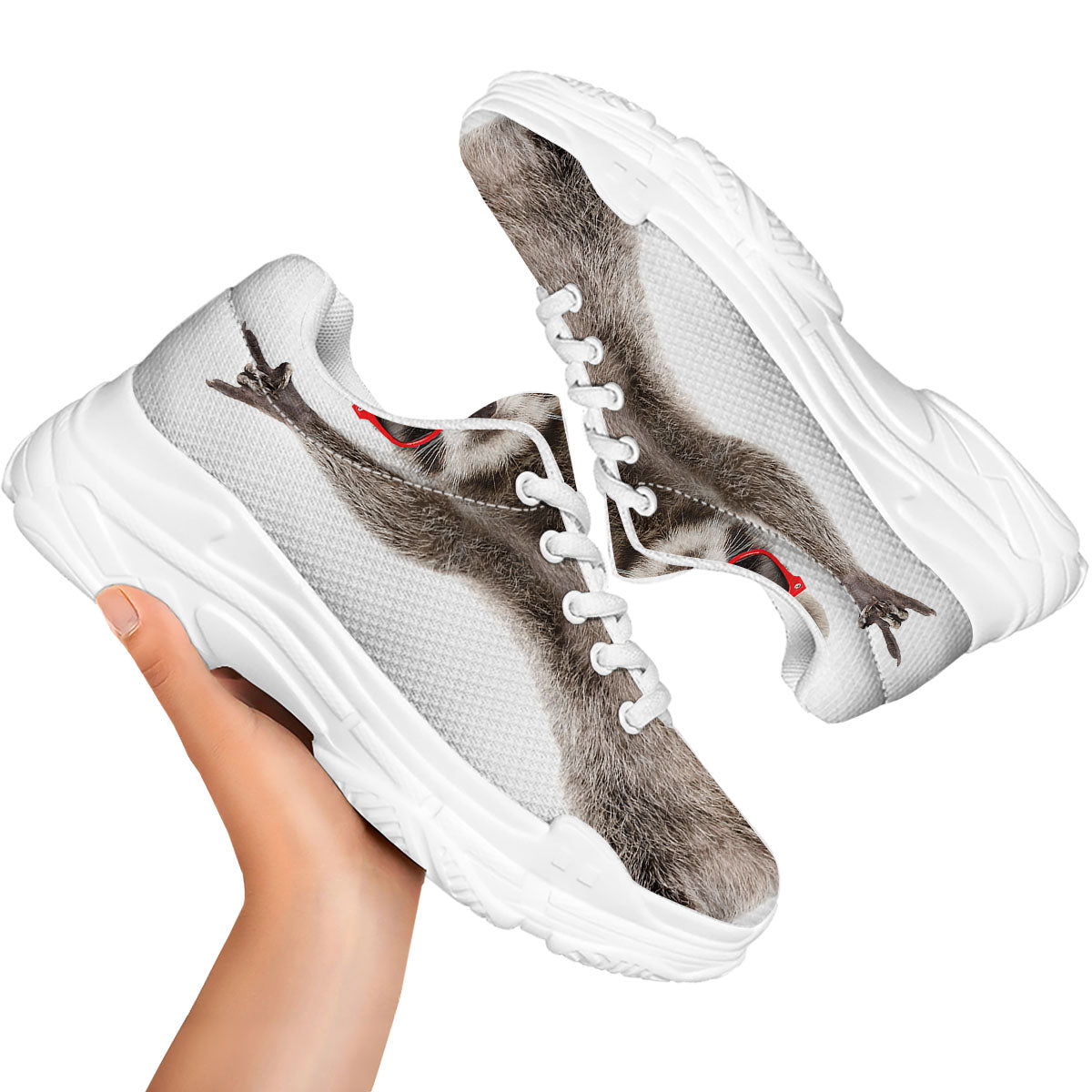 Funny Raccoon Print White Chunky Shoes-grizzshop