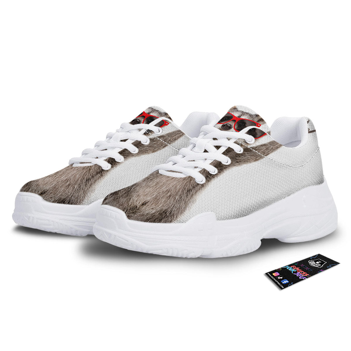 Funny Raccoon Print White Chunky Shoes-grizzshop
